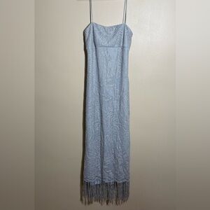 NWT Y2K California Concepts Pale Blue Sliver Fringe Sleeveless Maxi Dress Large